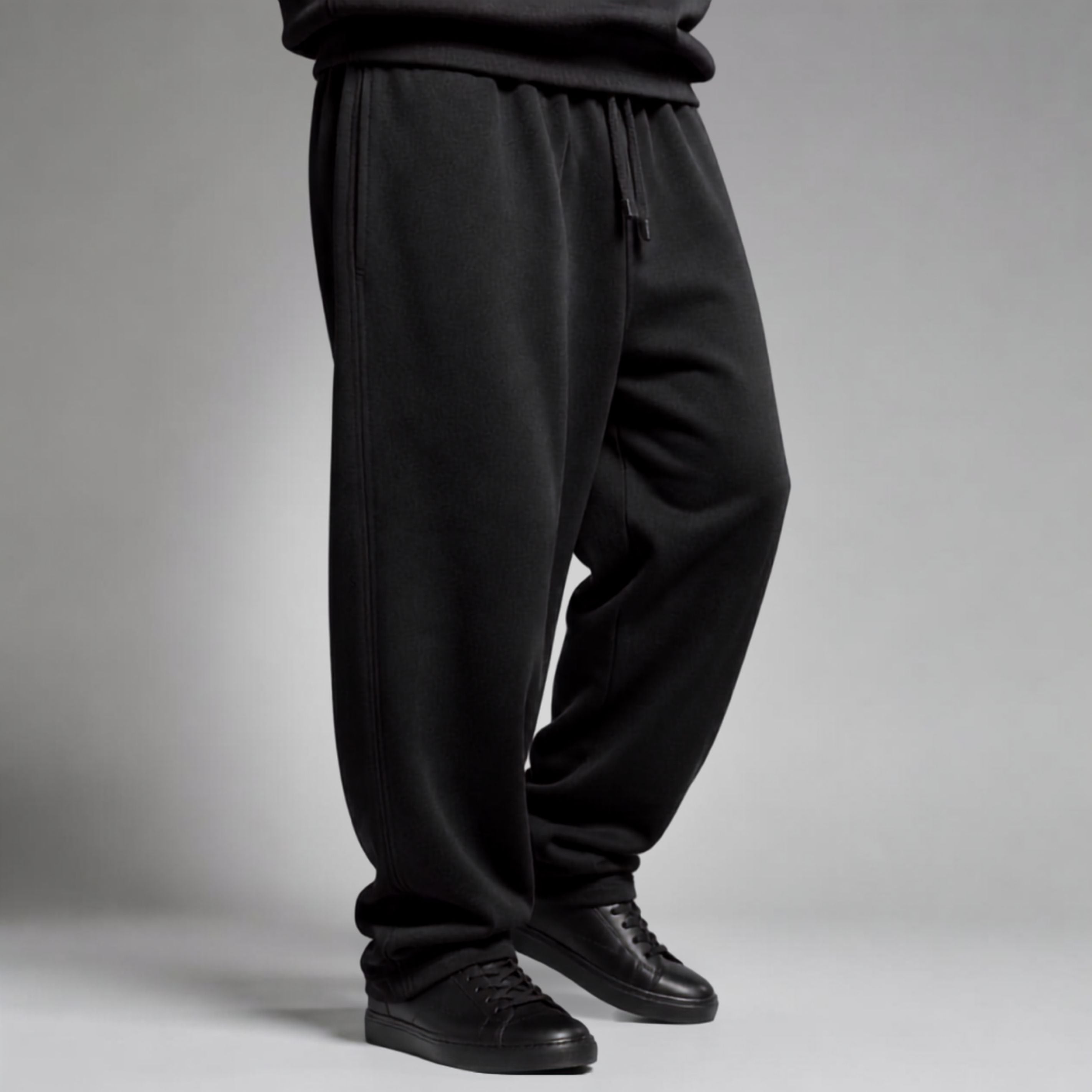 Premium Unisex Jet Black Sweatpants | 260 GSM Cotton Terry Loose-Fit Joggers