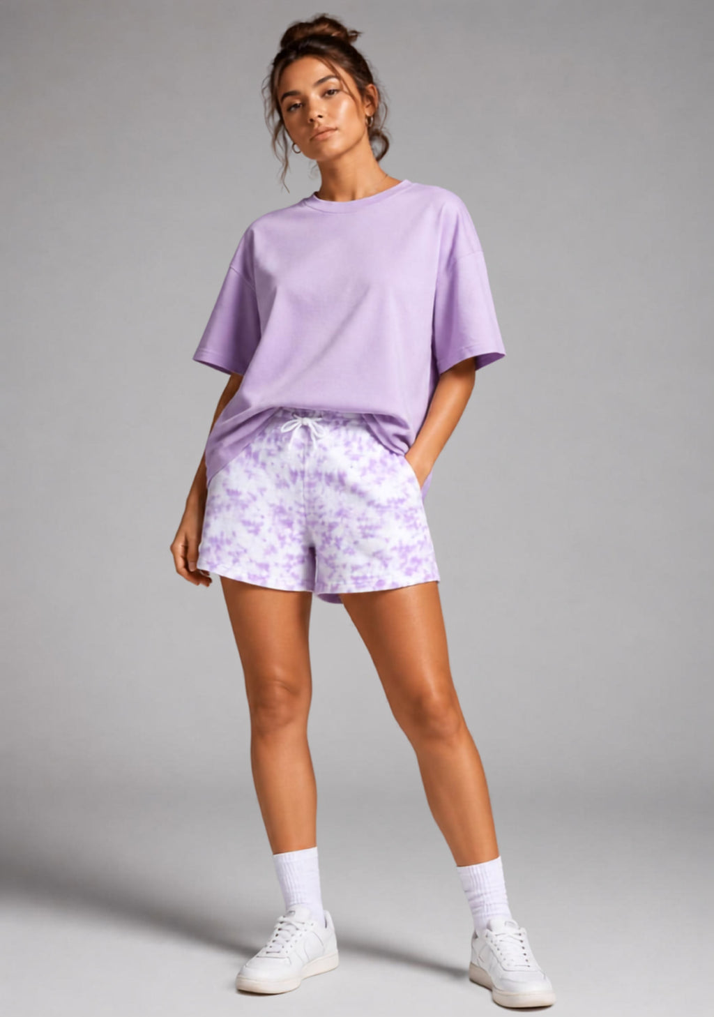 Unisex Purple Tie-Dye Shorts – 260 GSM Premium Cotton Blend Loungewear