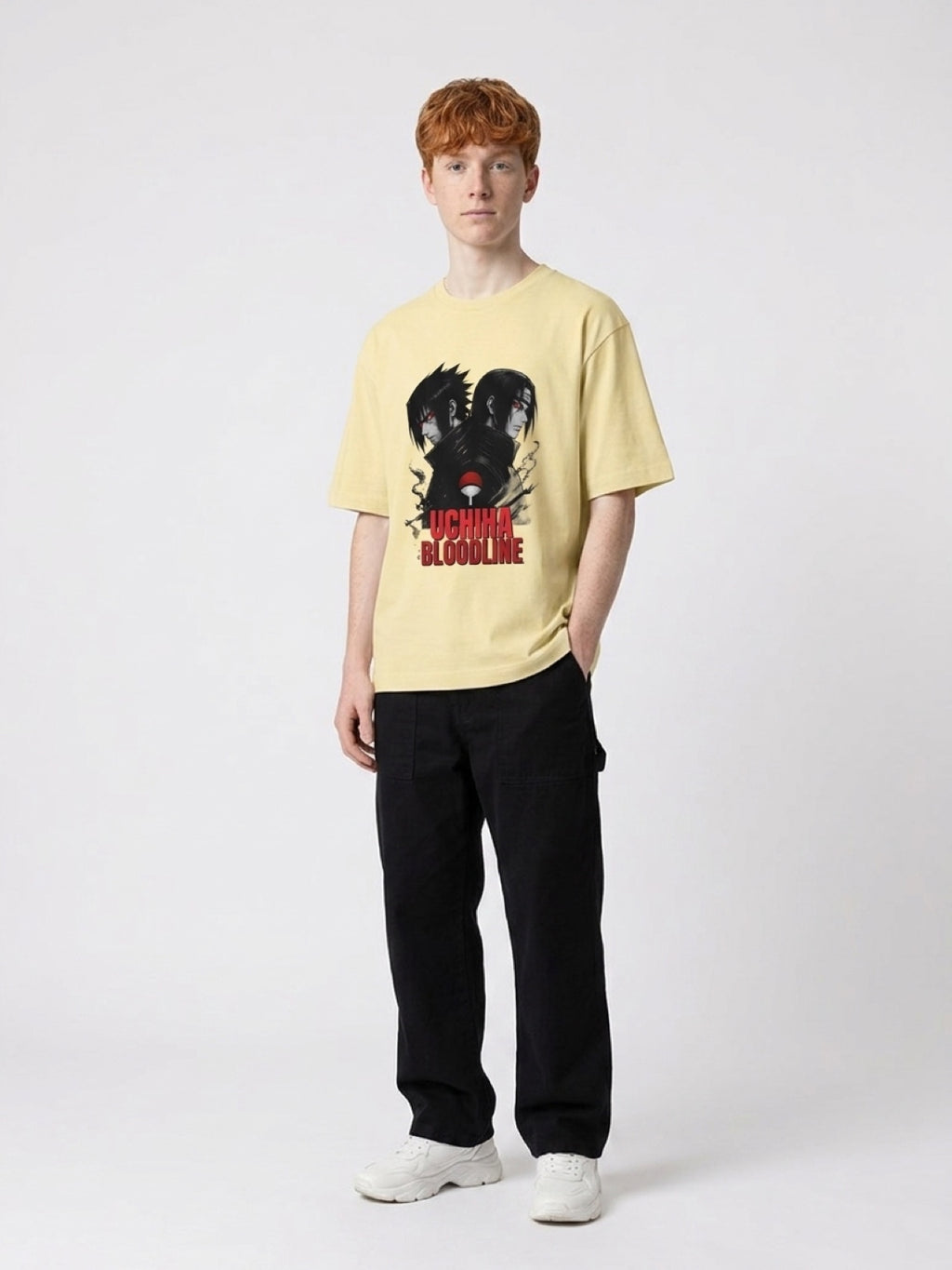 Anime "Uchiha Bloodline" Unisex Oversized T-Shirt | Beige 180 GSM Cotton