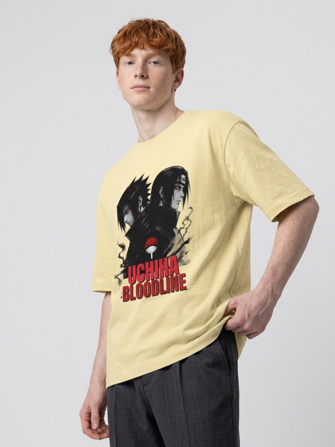 Anime "Uchiha Bloodline" Unisex Oversized T-Shirt | Beige 180 GSM Cotton
