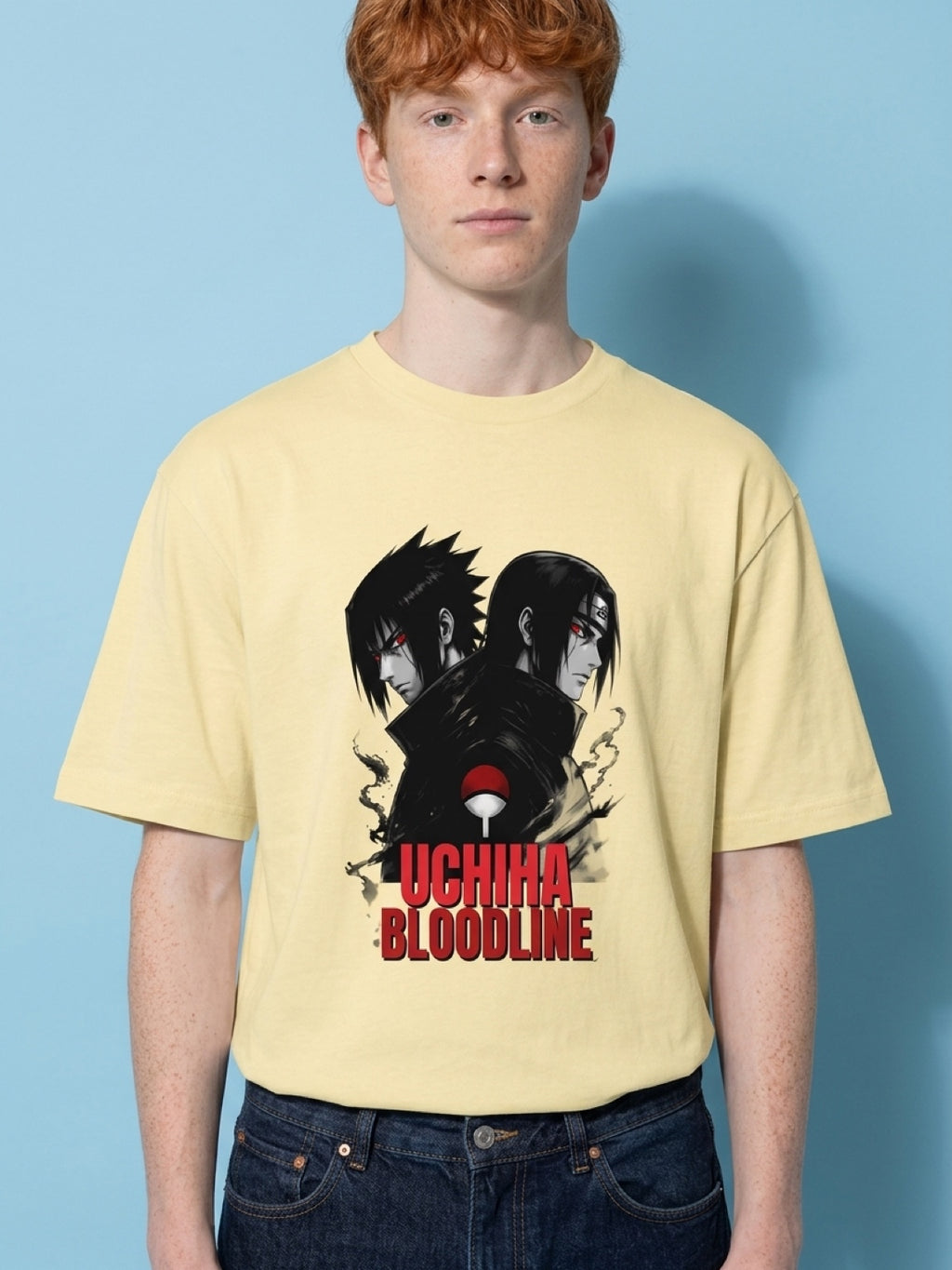 Anime "Uchiha Bloodline" Unisex Oversized T-Shirt | Beige 180 GSM Cotton