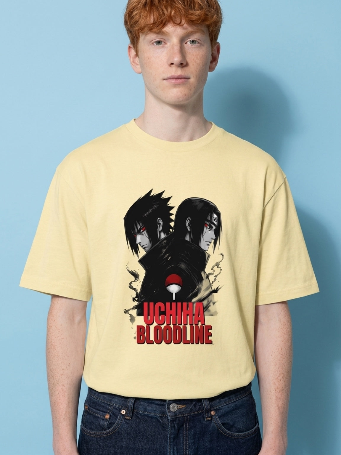 Anime "Uchiha Bloodline" Unisex Oversized T-Shirt | Beige 180 GSM Cotton