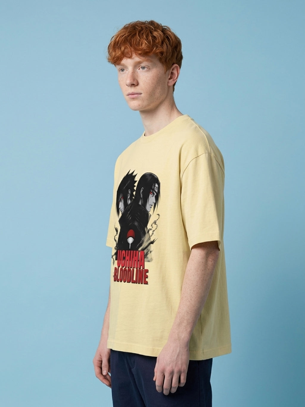 Anime "Uchiha Bloodline" Unisex Oversized T-Shirt | Beige 180 GSM Cotton