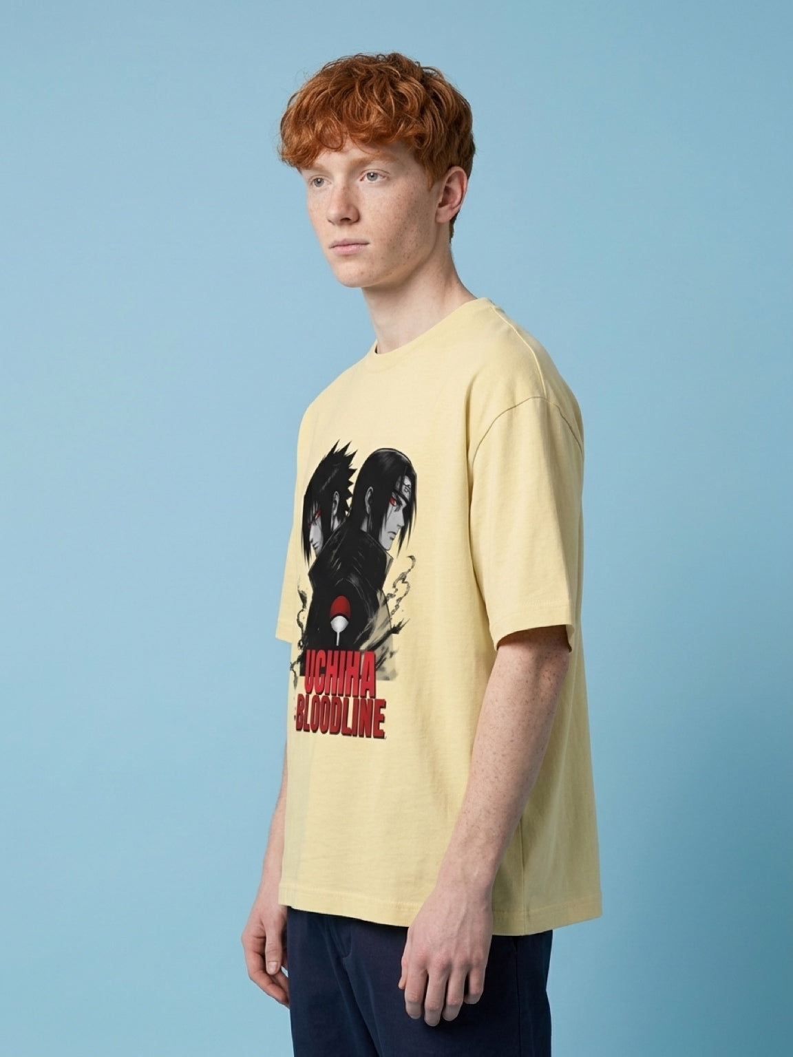 Anime "Uchiha Bloodline" Unisex Oversized T-Shirt | Beige 180 GSM Cotton