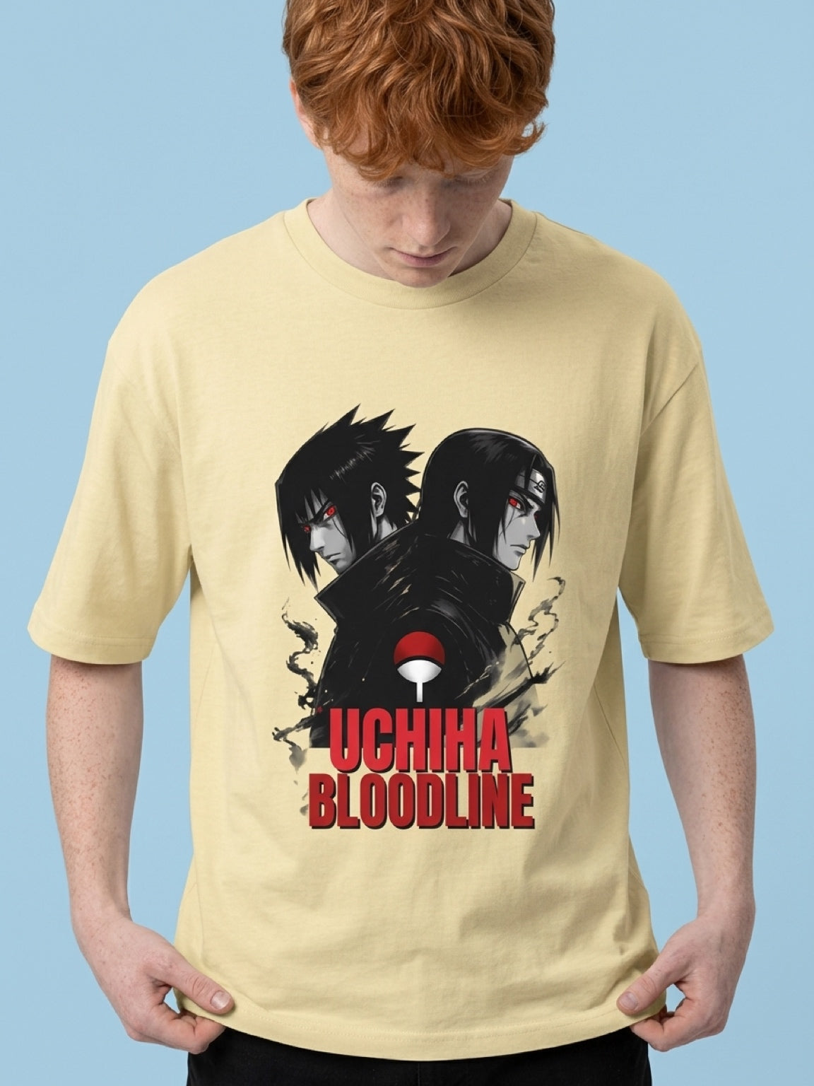 Anime "Uchiha Bloodline" Unisex Oversized T-Shirt | Beige 180 GSM Cotton