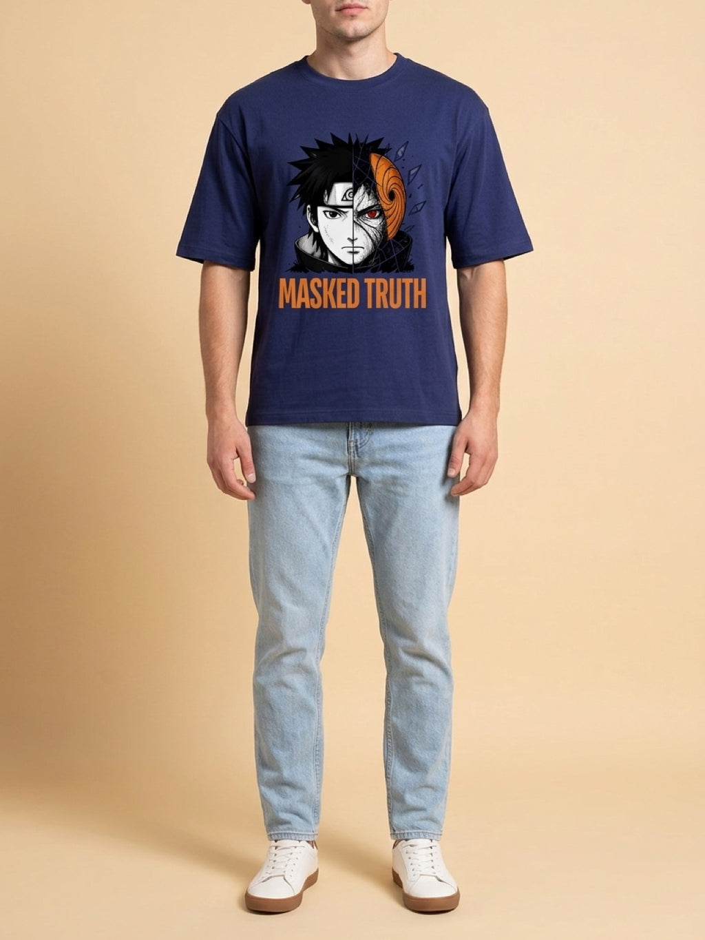 Anime "Masked Truth" Unisex Oversized T-Shirt | Royal Blue 240 GSM Cotton