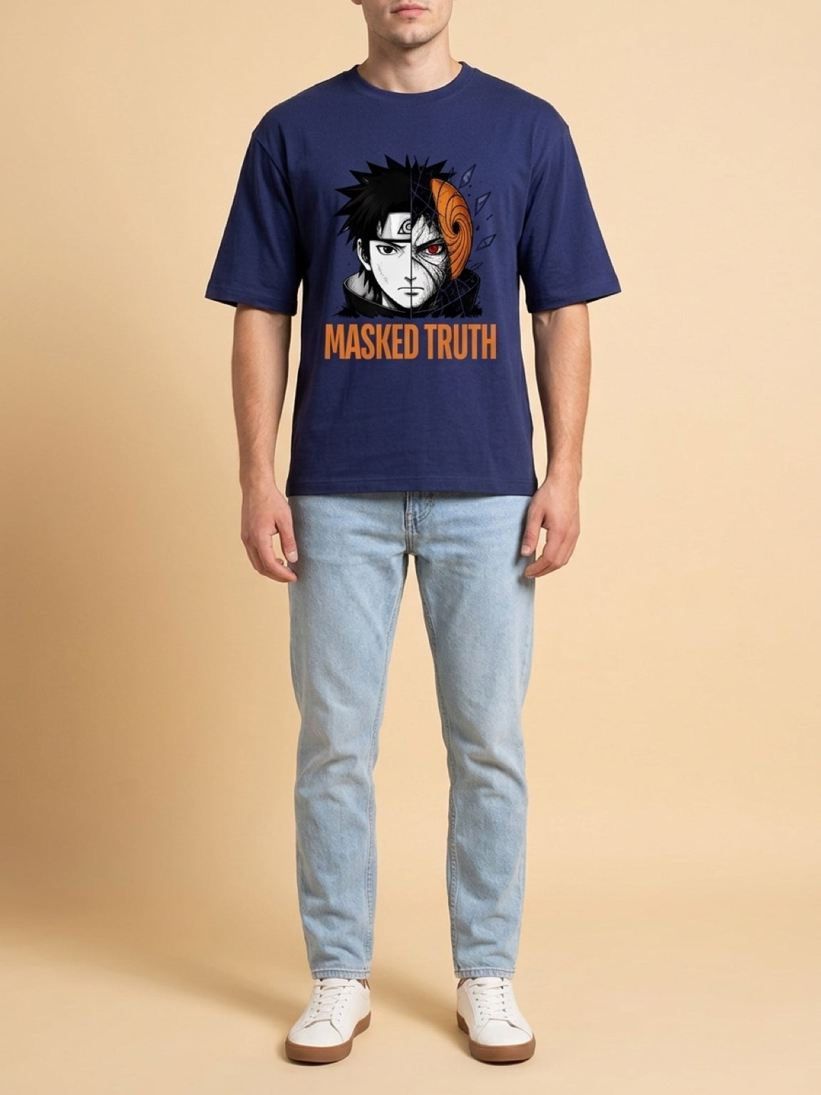 Anime "Masked Truth" Unisex Oversized T-Shirt | Royal Blue 240 GSM Cotton