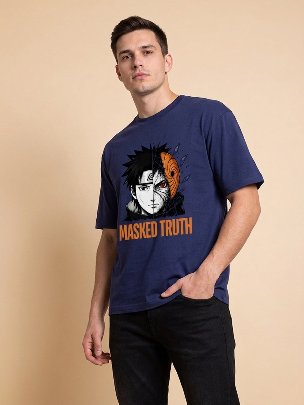Anime "Masked Truth" Unisex Oversized T-Shirt | Royal Blue 240 GSM Cotton