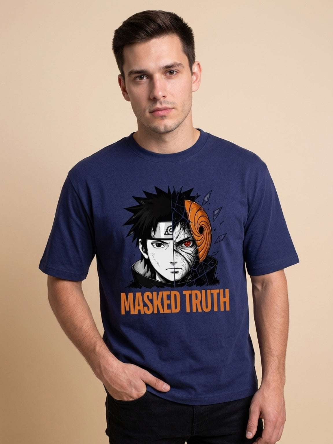 Anime "Masked Truth" Unisex Oversized T-Shirt | Royal Blue 240 GSM Cotton