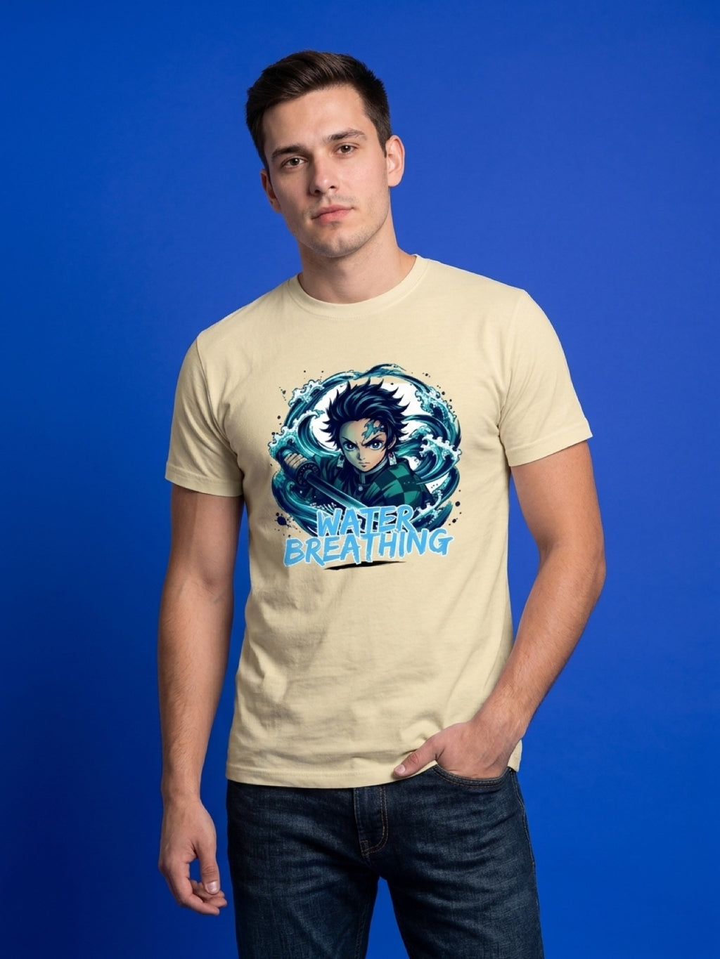 Anime "Water Breathing" Unisex Supima T-Shirt | Beige Premium Luxury Tee