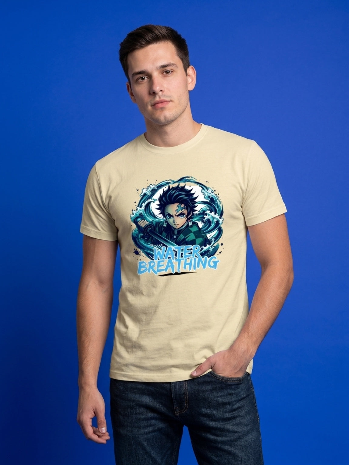 Anime "Water Breathing" Unisex Supima T-Shirt | Beige Premium Luxury Tee