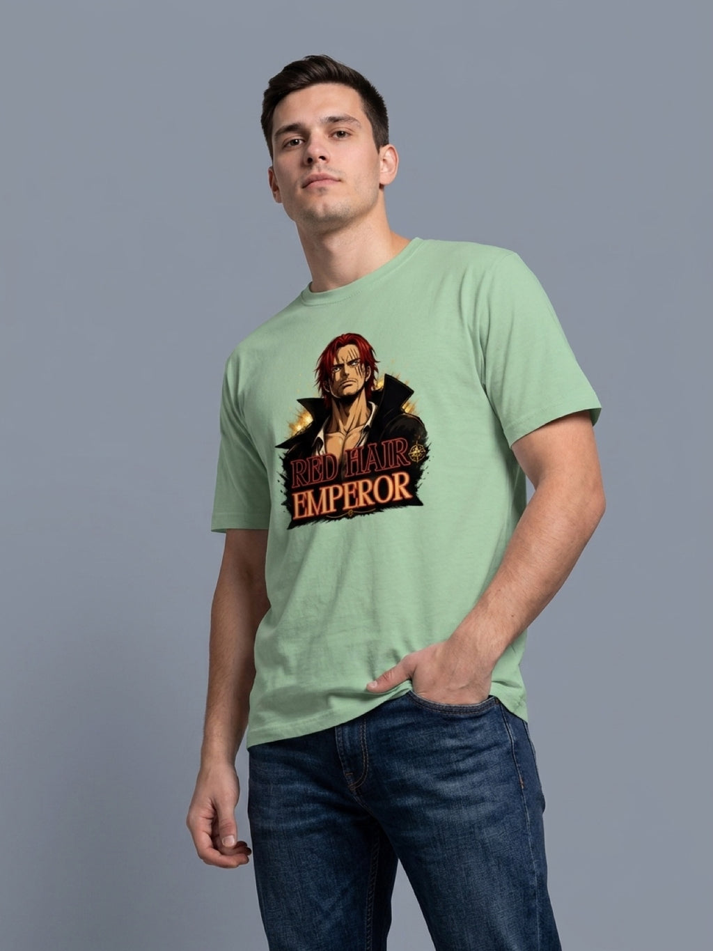 Anime "Red Hair Emperor" Unisex Classic Crew T-Shirt | Jade 180 GSM Cotton