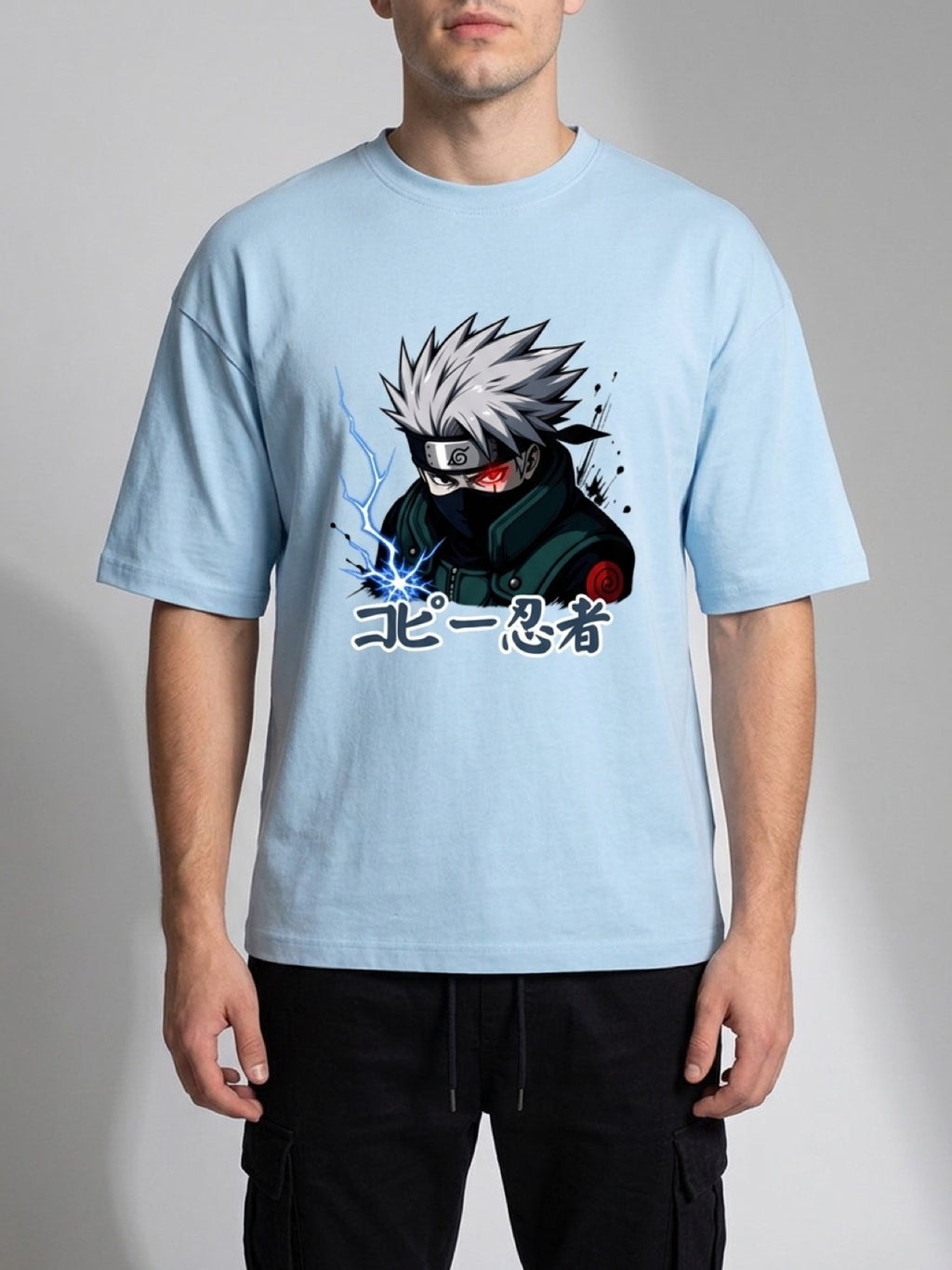 Anime "Copy Ninja" Unisex Terry Oversized Tee | Baby Blue 260 GSM