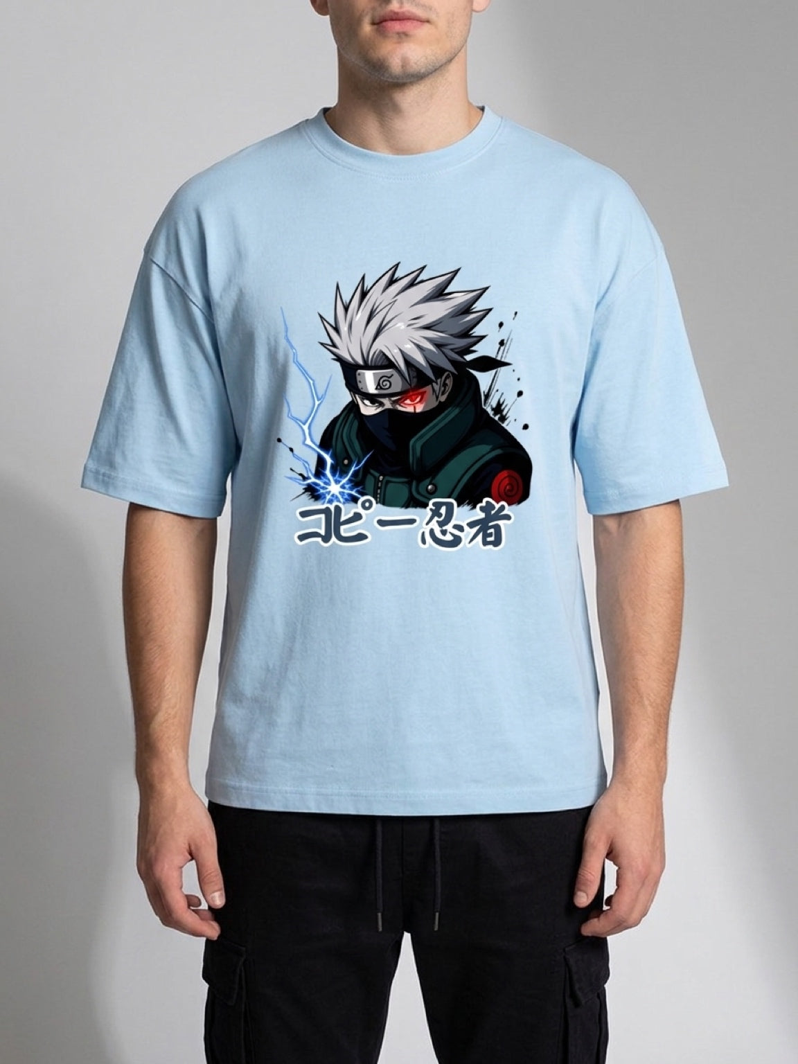 Anime "Copy Ninja" Unisex Terry Oversized Tee | Baby Blue 260 GSM