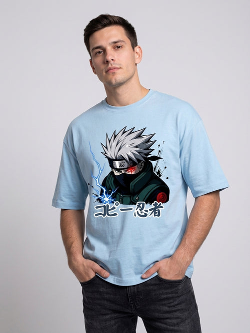 Anime "Copy Ninja" Unisex Terry Oversized Tee | Baby Blue 260 GSM
