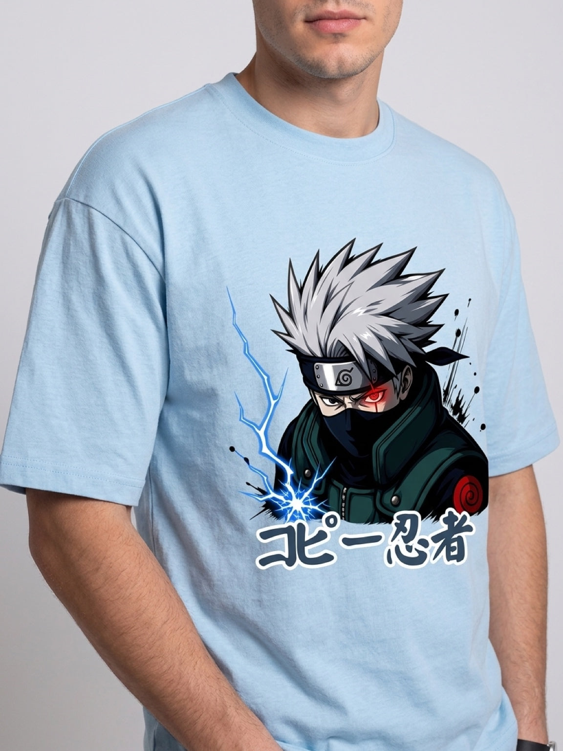 Anime "Copy Ninja" Unisex Terry Oversized Tee | Baby Blue 260 GSM