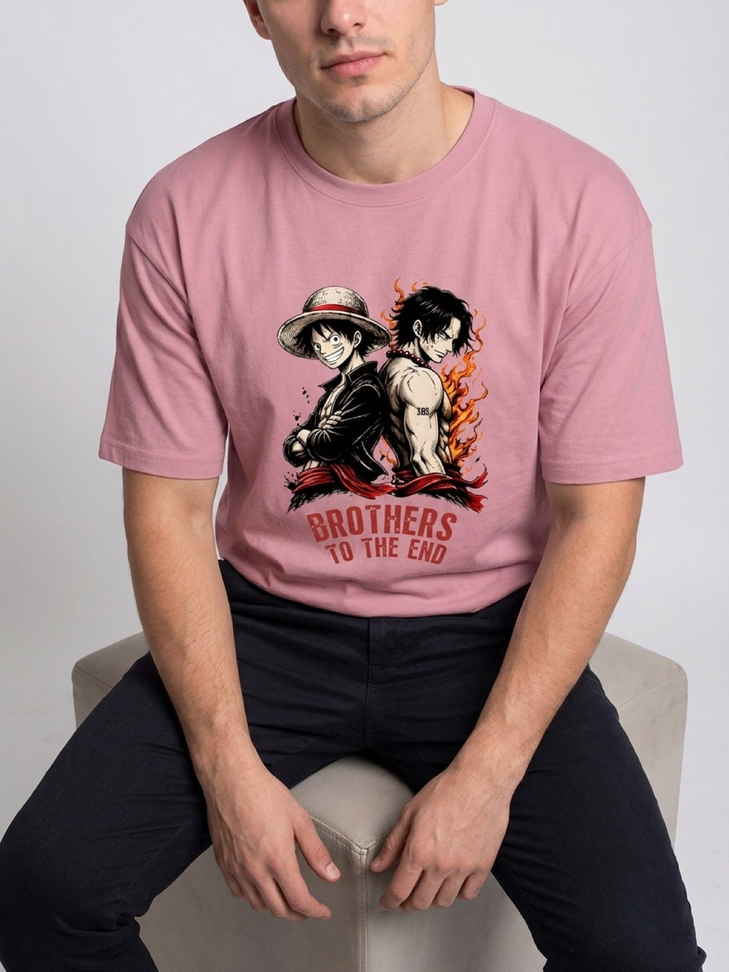 Anime "Brothers to the End" Unisex Terry Oversized Tee | Flamingo Pink 260 GSM