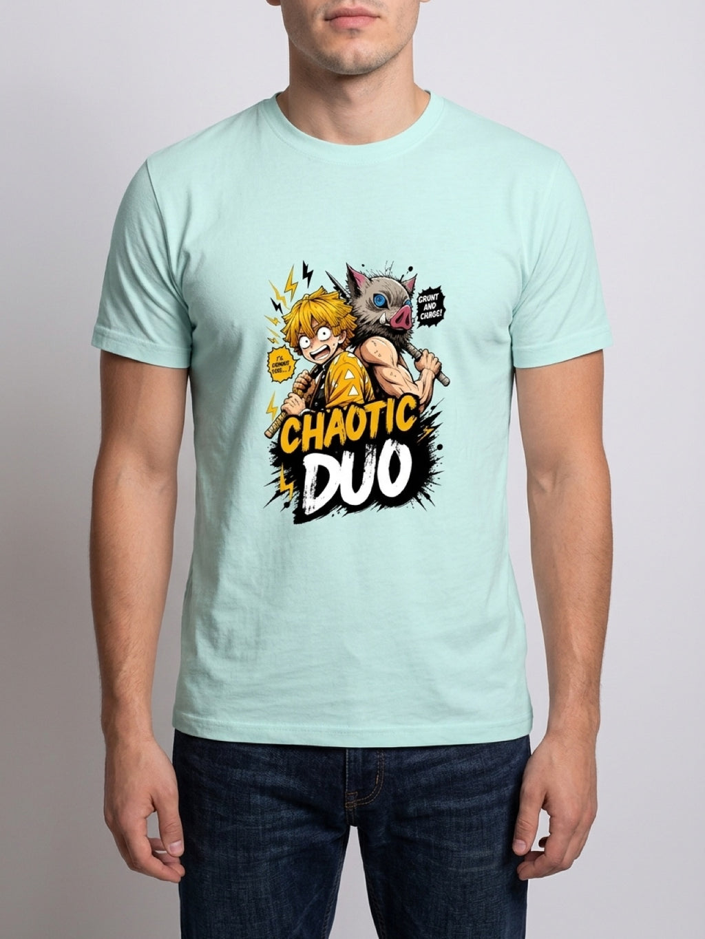 Anime "Chaotic Duo" Unisex Stretch T-Shirt | Mint Green Premium Tee