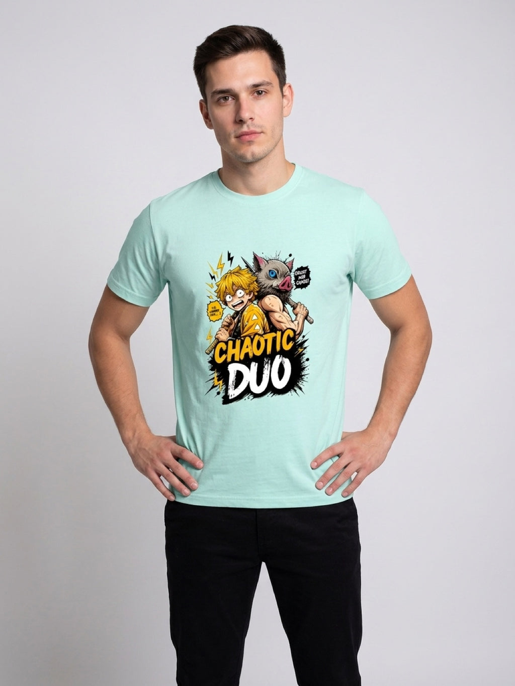 Anime "Chaotic Duo" Unisex Stretch T-Shirt | Mint Green Premium Tee