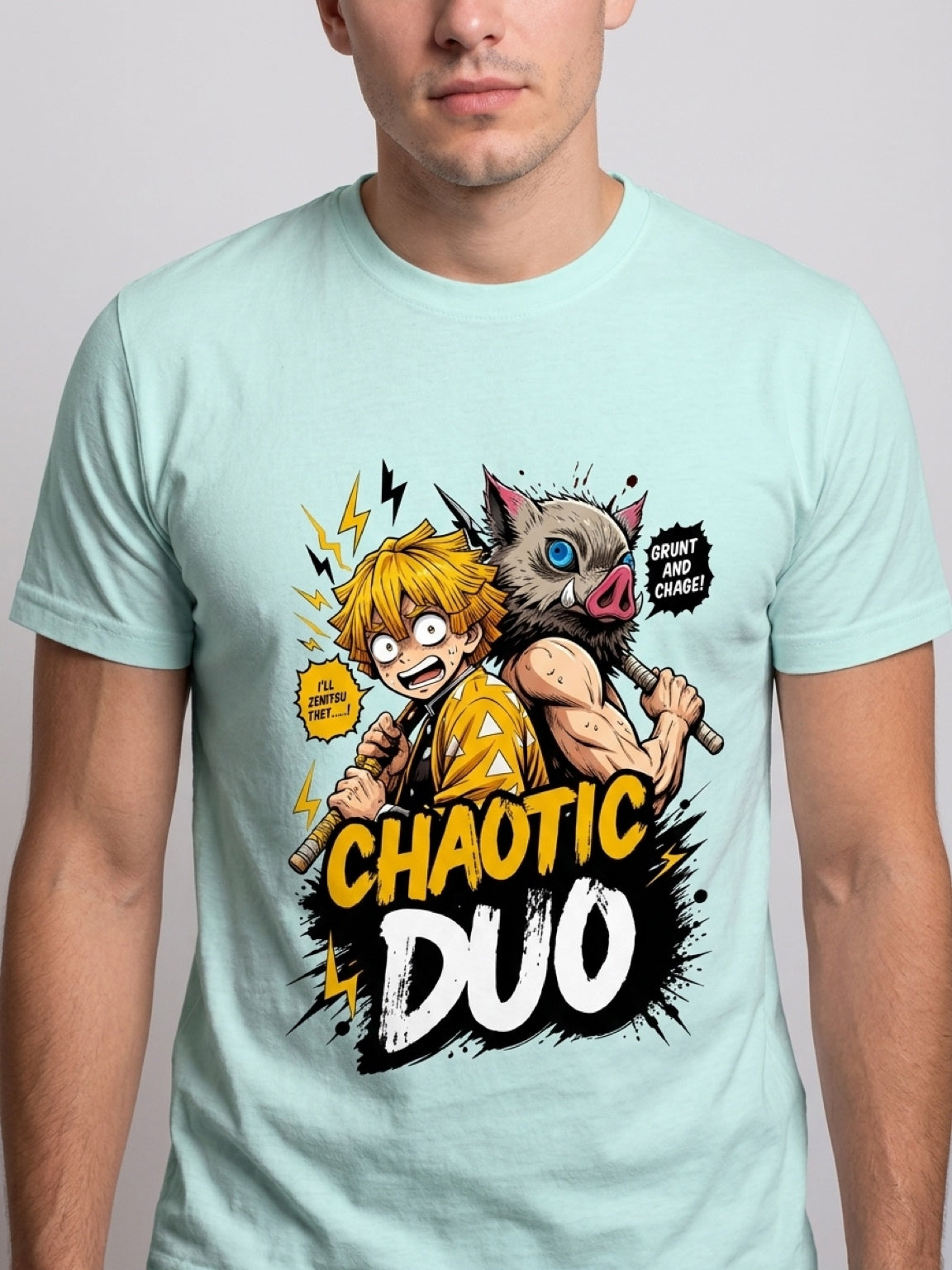 Anime "Chaotic Duo" Unisex Stretch T-Shirt | Mint Green Premium Tee