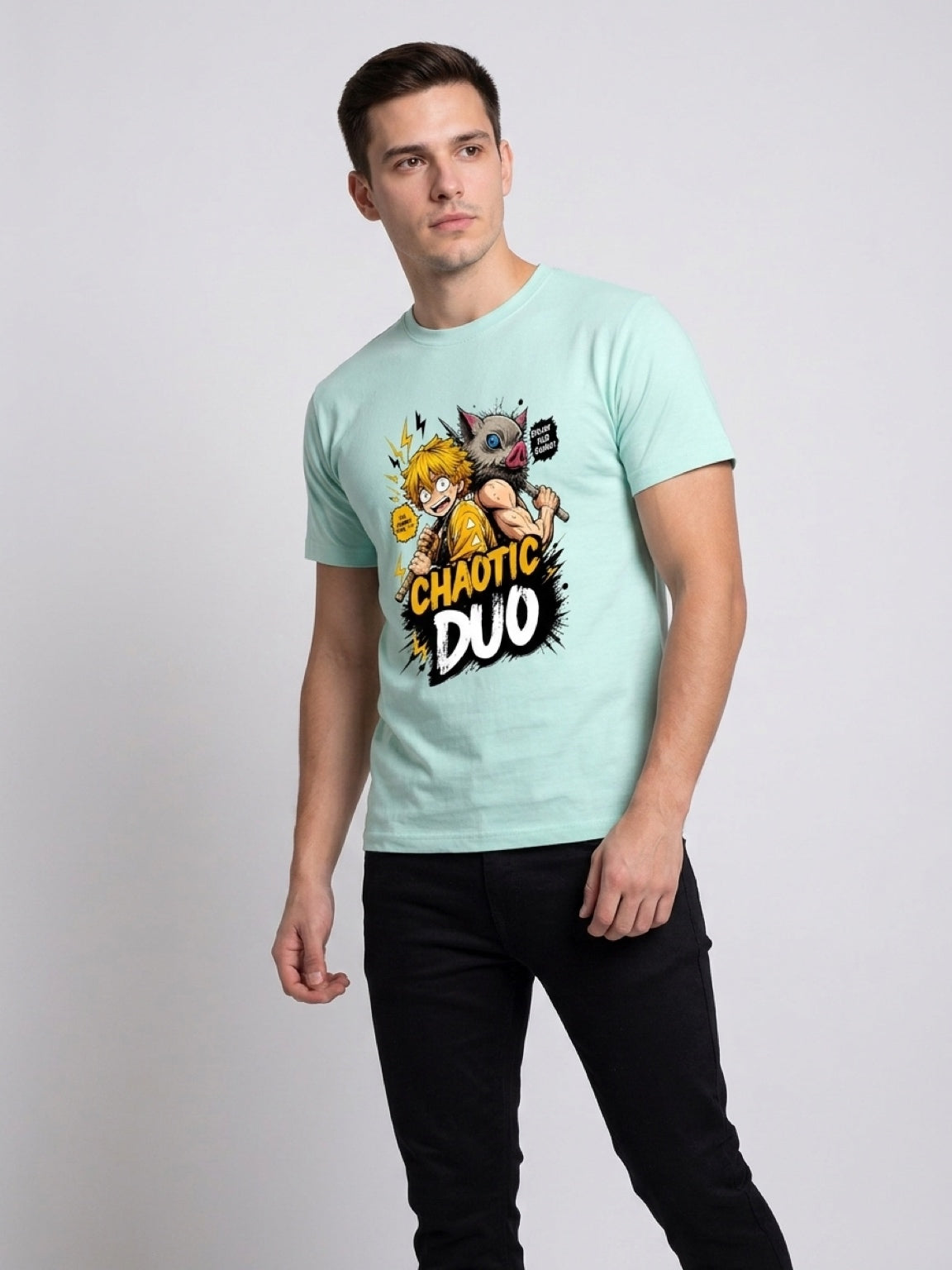 Anime "Chaotic Duo" Unisex Stretch T-Shirt | Mint Green Premium Tee