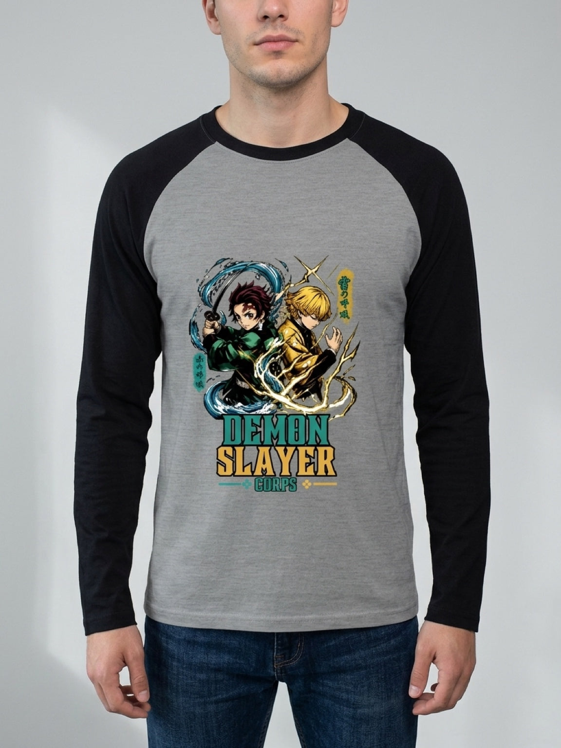 Anime "Demon Slayer Corps" Unisex  T-Shirt | Black & Charcoal Melange