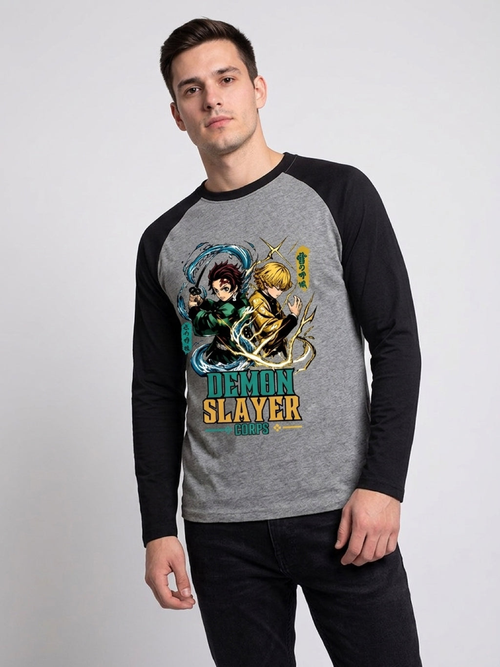 Anime "Demon Slayer Corps" Unisex  T-Shirt | Black & Charcoal Melange
