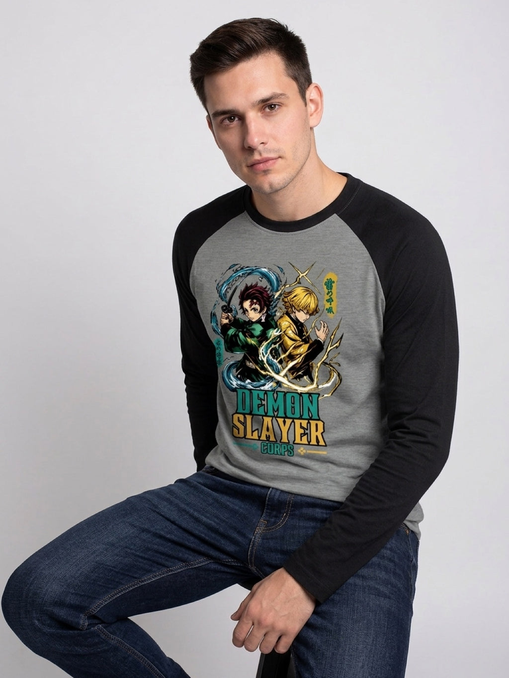 Anime "Demon Slayer Corps" Unisex  T-Shirt | Black & Charcoal Melange