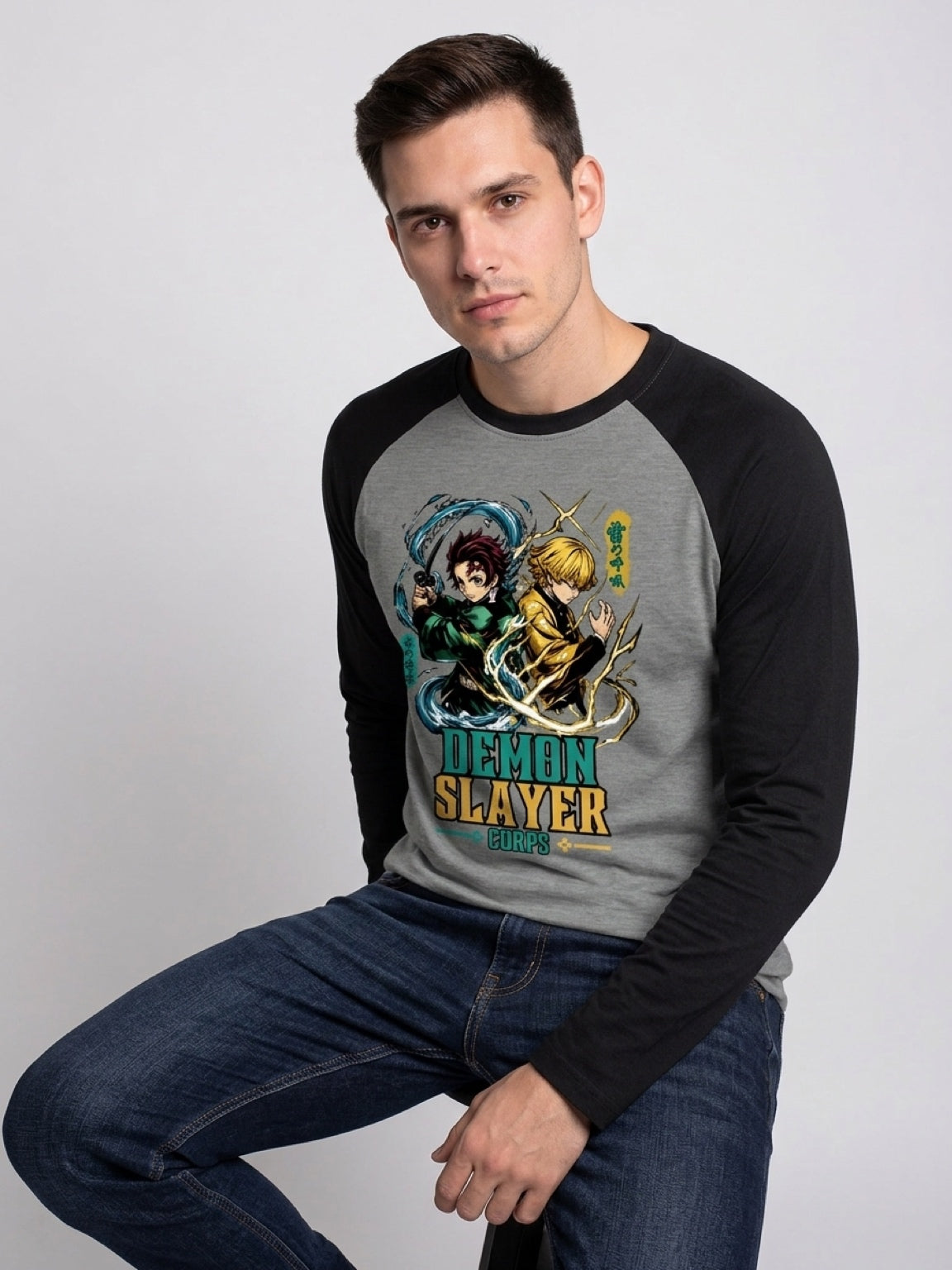 Anime "Demon Slayer Corps" Unisex  T-Shirt | Black & Charcoal Melange