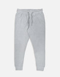 CosmoOtaku heather grey cotton blend jogger pants with an adjustable drawstring waist and ribbed ankle cuffs.