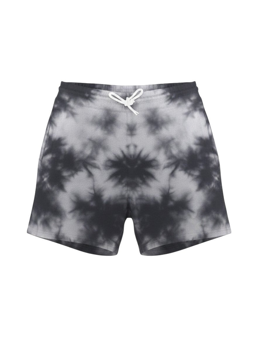 CosmoOtaku black and white tie-dye lounge shorts with an adjustable white drawstring waistband.