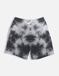 CosmoOtaku men's black and white tie-dye lounge shorts with an adjustable white drawstring and side pockets.